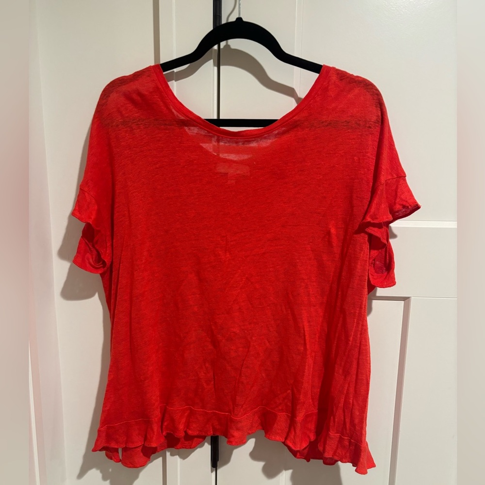 Women's coral Ruffle Sleeve Top